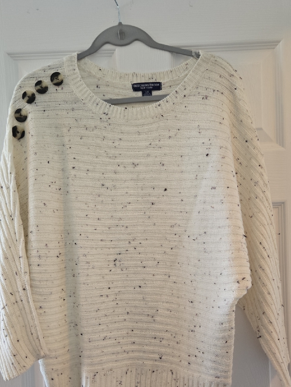 Michael Stars Cream Speckled Crewneck Sweater with Shoulder Buttons
